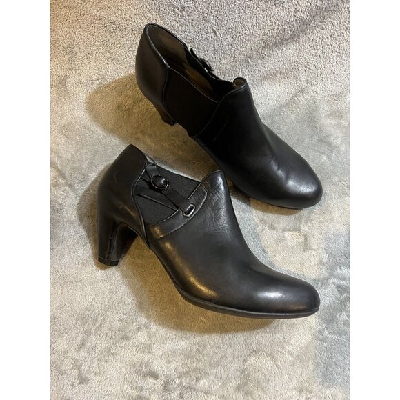 Aetrex Black Women’s Size 11 Leather Heeled Bootie Boots Classic Witchy - Picture 8 of 11